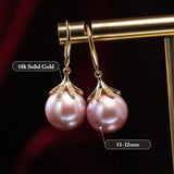 11-12mm Natural High Luster Pink Purple Pearl Earrings 18k Solid Yellow Gold Pearl Earrings, Pink Pearl Earrings, Gift Idea, Gift for Mom Etsy