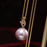 11-12mm Natural High Luster Purple Pearl Necklace 18k Solid Yellow Gold White Diamond Note Necklace, Anniversary Gift Idea, Gift for Mom Etsy