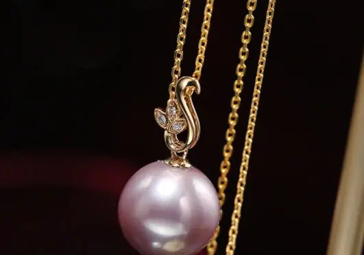 11-12mm Natural High Luster Purple Pearl Necklace 18k Solid Yellow Gold White Diamond Note Necklace, Anniversary Gift Idea, Gift for Mom Etsy