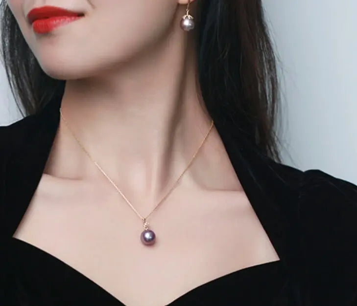 11-12mm Natural High Luster Purple Pearl Necklace 18k Solid Yellow Gold White Diamond Note Necklace, Anniversary Gift Idea, Gift for Mom Etsy