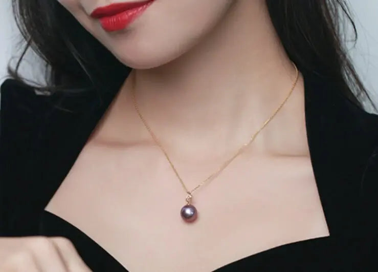 11-12mm Natural High Luster Purple Pearl Necklace 18k Solid Yellow Gold White Diamond Note Necklace, Anniversary Gift Idea, Gift for Mom Etsy