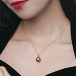 11-12mm Natural High Luster Purple Pearl Necklace 18k Solid Yellow Gold White Diamond Note Necklace, Anniversary Gift Idea, Gift for Mom Etsy