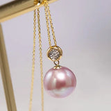 12-13mm Natural High Luster Pink Purple Pearl Necklace 18k Solid Yellow Gold White Diamond Necklace, Anniversary Gift Idea, Gift for Mom Etsy