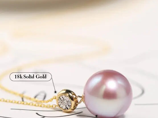 12-13mm Natural High Luster Pink Purple Pearl Necklace 18k Solid Yellow Gold White Diamond Necklace, Anniversary Gift Idea, Gift for Mom Etsy