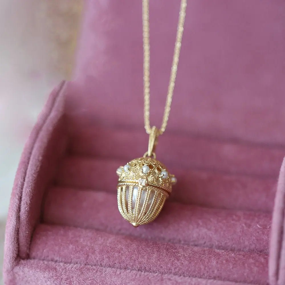 18K Gold Carved Cage Necklace - Akoya Pearl Pendant Etsy