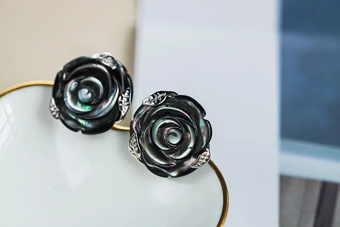 Flower Earrings Mother of Pearl Earrings Handmade 925 Silver Pearl Earrings, Tahitian Pearl Earrings, Seawater Pearl Earrings, Rose Earrings Etsy