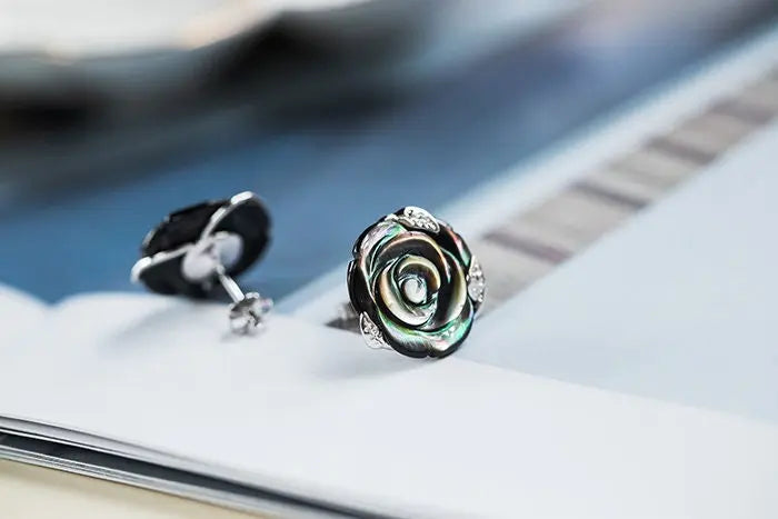 Flower Earrings Mother of Pearl Earrings Handmade 925 Silver Pearl Earrings, Tahitian Pearl Earrings, Seawater Pearl Earrings, Rose Earrings Etsy