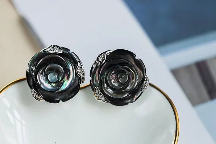 Flower Earrings Mother of Pearl Earrings Handmade 925 Silver Pearl Earrings, Tahitian Pearl Earrings, Seawater Pearl Earrings, Rose Earrings Etsy