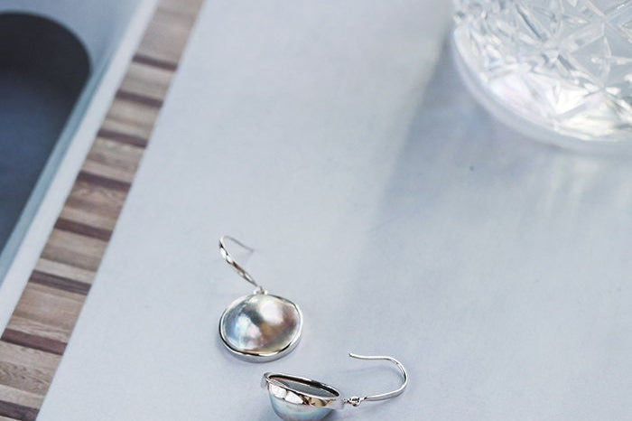 Natural Mabe Pearl Earrings Handmade 925 Silver Baroque Pearl Earrings, Seawater Pearl Earrings, Gift for Mom, Gift for Her Etsy