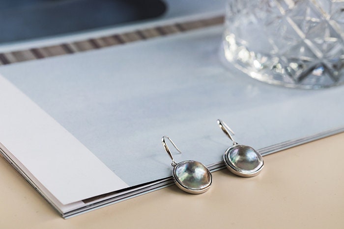 Natural Mabe Pearl Earrings Handmade 925 Silver Baroque Pearl Earrings, Seawater Pearl Earrings, Gift for Mom, Gift for Her Etsy