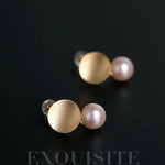 18k Solid Yellow Gold Earrings, White Pink Pearl Disc Earrings, Matte Finish Gold Earrings Etsy