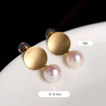18k Solid Yellow Gold Earrings, White Pink Pearl Disc Earrings, Matte Finish Gold Earrings Etsy