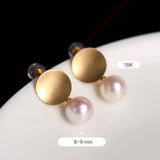 18k Solid Yellow Gold Earrings, White Pink Pearl Disc Earrings, Matte Finish Gold Earrings Etsy