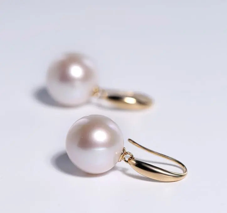 12mm Natural High Luster Pearl Handmade 18k Solid Yellow Gold White Pink Pearl Earrings, Freshwater Pearl Earrings, Gift Idea Etsy