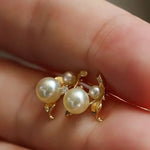 Cluster Akoya Golden Pearl Earrings & White Diamond, 18K Solid Yellow Gold Earrings Etsy