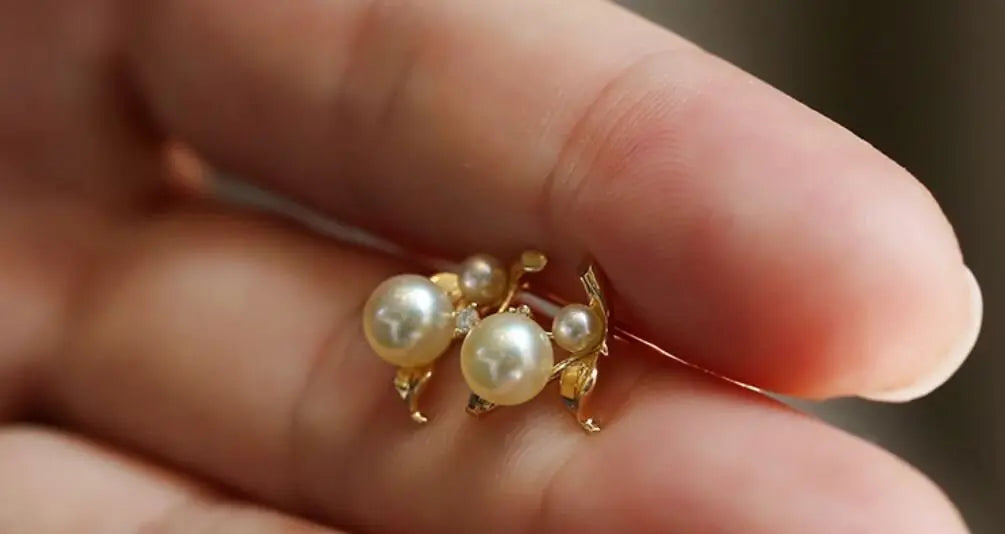 Cluster Akoya Golden Pearl Earrings & White Diamond, 18K Solid Yellow Gold Earrings Etsy