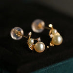 Cluster Akoya Golden Pearl Earrings & White Diamond, 18K Solid Yellow Gold Earrings Etsy