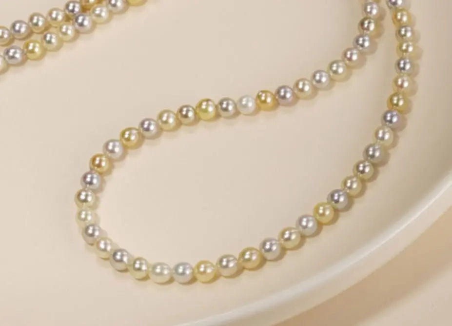 Natural Colorful Akoya Pearl Necklace, 18K Yellow Gold Etsy