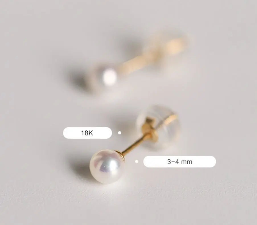 4mm Natural High Luster Pearl Handmade 18k Solid Yellow Gold White Pink Pearl Earrings, Seawater Pearl Earrings, Gift Idea Etsy