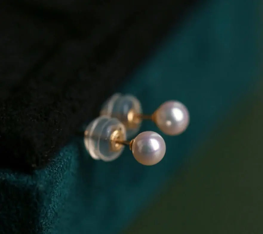 4mm Natural High Luster Pearl Handmade 18k Solid Yellow Gold White Pink Pearl Earrings, Seawater Pearl Earrings, Gift Idea Etsy