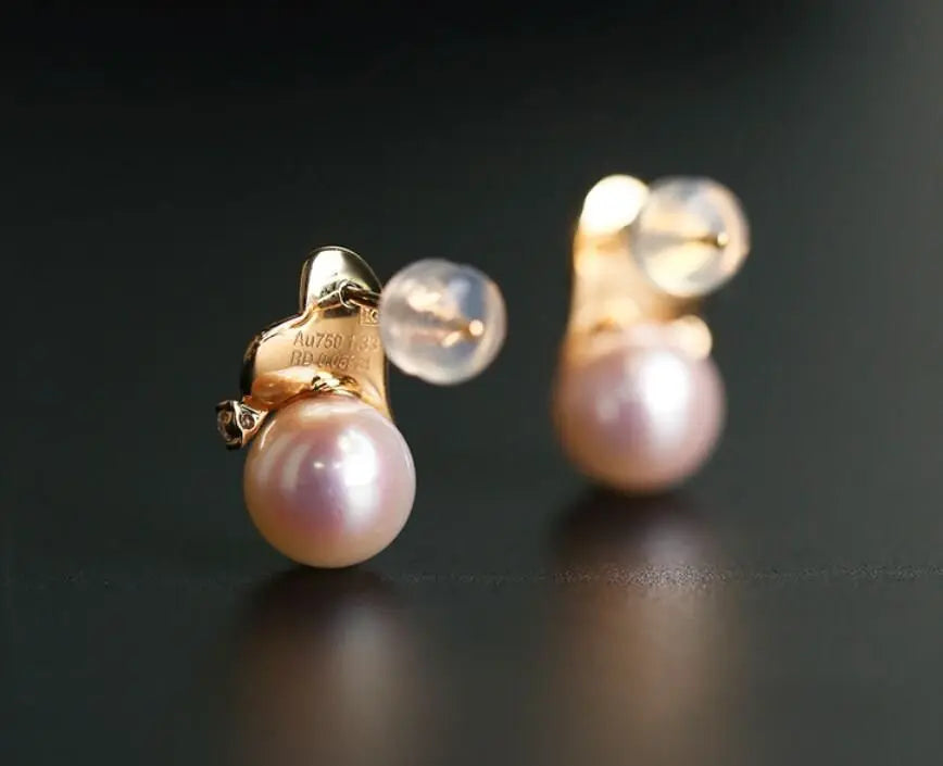 8mm Natural Akoya Pearl Diamond Heart Earrings - 18K Gold Etsy