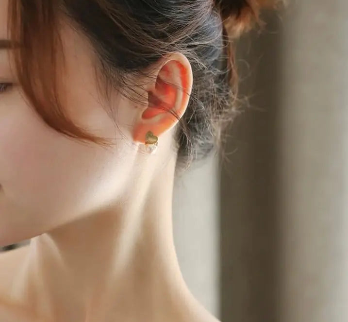 8mm Natural Akoya Pearl Diamond Heart Earrings - 18K Gold Etsy
