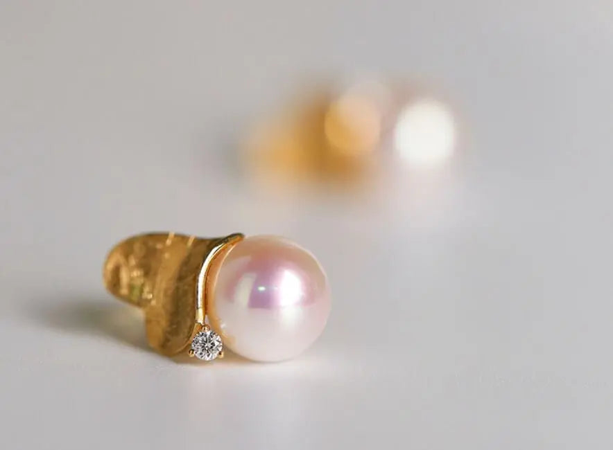 8mm Natural Akoya Pearl Diamond Heart Earrings - 18K Gold Etsy