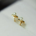 18K Yellow Gold Natural High Luster White Baby Pearl Earrings Handmade Pearl Earrings, Freshwater Pearl Bowknot Earrings, Gift Idea for Her Etsy