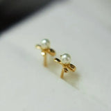 18K Yellow Gold Natural High Luster White Baby Pearl Earrings Handmade Pearl Earrings, Freshwater Pearl Bowknot Earrings, Gift Idea for Her Etsy