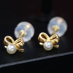 18K Yellow Gold Natural High Luster White Baby Pearl Earrings Handmade Pearl Earrings, Freshwater Pearl Bowknot Earrings, Gift Idea for Her Etsy