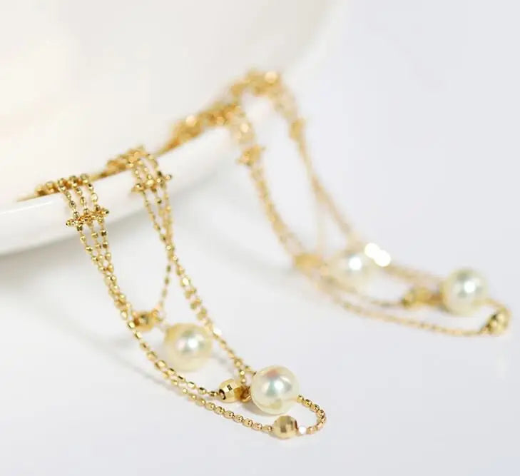 5mm Natural Akoya Pearl Lace Earrings 18K Solid Gold White Pink Pearl Lace Earrings, Gift Idea, Seawater Pearl Earrings, Gold Lace Earrings Etsy
