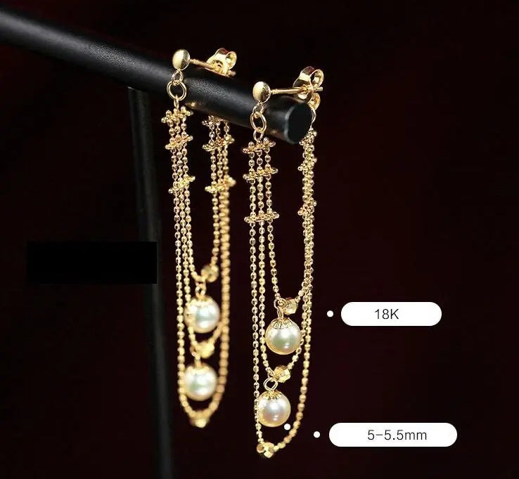 5mm Natural Akoya Pearl Lace Earrings 18K Solid Gold White Pink Pearl Lace Earrings, Gift Idea, Seawater Pearl Earrings, Gold Lace Earrings Etsy