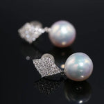 Rhombus Design 12mm Freshwater Pearl Earrings - Silver 925 Etsy