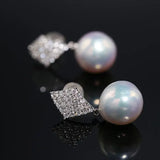 Rhombus Design 12mm Freshwater Pearl Earrings - Silver 925 Etsy