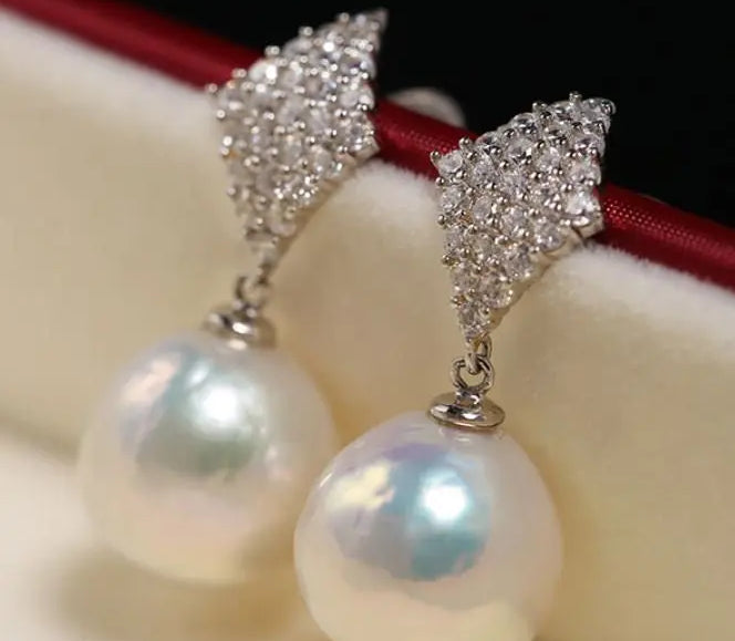Rhombus Design 12mm Freshwater Pearl Earrings - Silver 925 Etsy