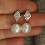 Rhombus Design 12mm Freshwater Pearl Earrings - Silver 925 Etsy