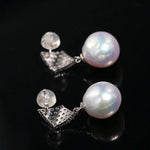 Rhombus Design 12mm Freshwater Pearl Earrings - Silver 925 Etsy