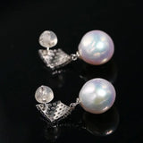 Rhombus Design 12mm Freshwater Pearl Earrings - Silver 925 Etsy