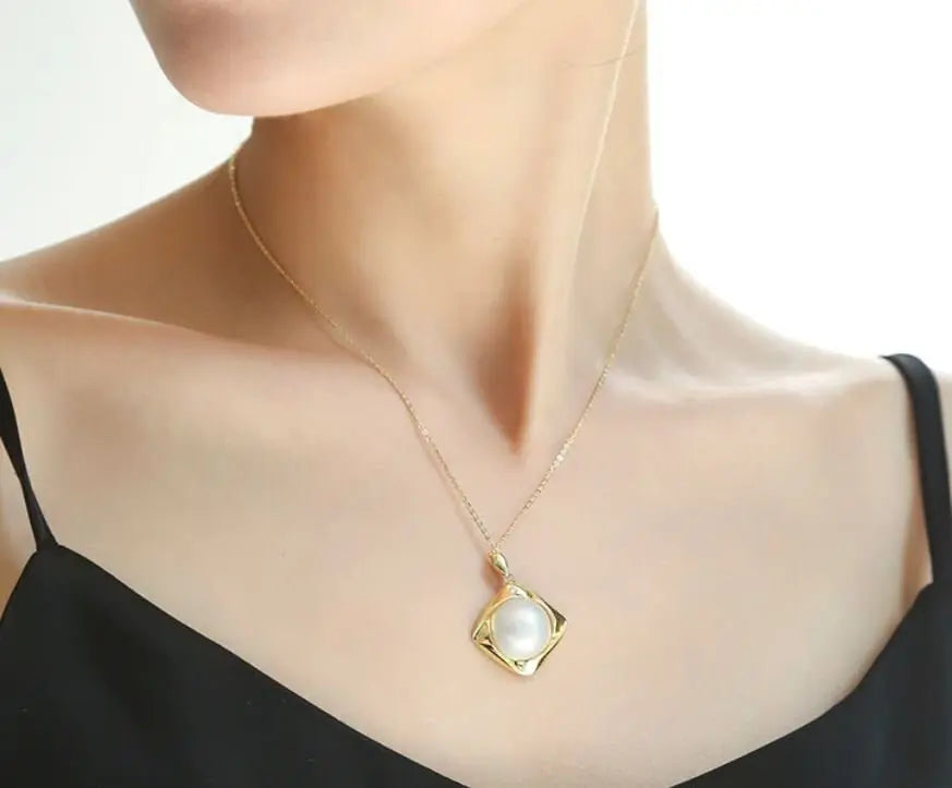 15mm Natural Mabe Pearl Necklace Handmade 925 Silver Mabe Pearl Necklace, Seawater Pearl Necklace, Gift for Mom, Gift for Her Etsy