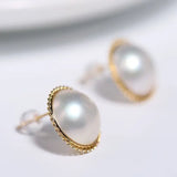 15mm Natural Mabe Pearl Earrings in 18K Yellow Gold Etsy
