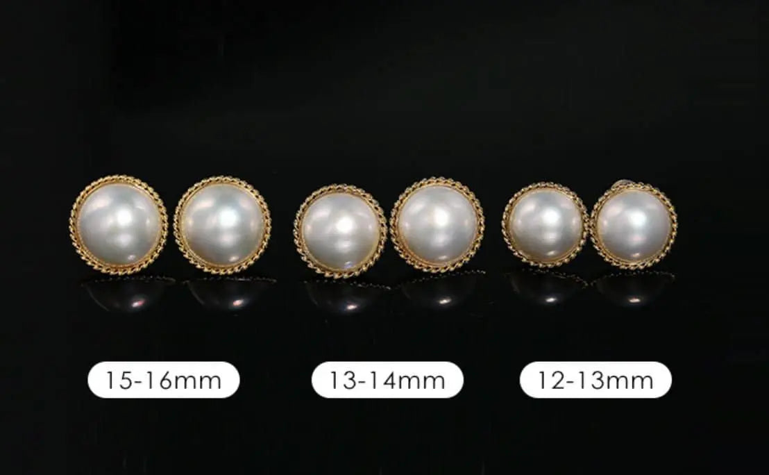 15mm Natural Mabe Pearl Earrings in 18K Yellow Gold Etsy