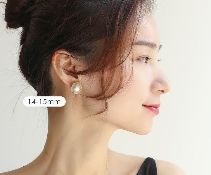 14mm Natural Mabe Pearl Earrings Handmade 18k Solid Yellow Gold Mabe Pearl Earrings, Akoya Pearl Earrings, Gift for Mom, Gift for Her Etsy