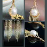 8mm Natural High Luster White Pearl Earrings Handmade 18k Solid Yellow Gold White Pearl Tassel Earrings, Gift Idea, Anniversary Idea Etsy