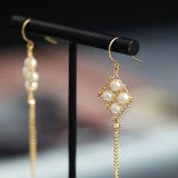 18K Yellow Gold  Natural Akoya Pearl from Japan Earrings, Handmade White Pink Pearl Tassel Earrings, Anniversary Gift Idea for Her Etsy