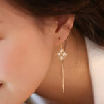 18K Yellow Gold  Natural Akoya Pearl from Japan Earrings, Handmade White Pink Pearl Tassel Earrings, Anniversary Gift Idea for Her Etsy
