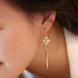 18K Yellow Gold  Natural Akoya Pearl from Japan Earrings, Handmade White Pink Pearl Tassel Earrings, Anniversary Gift Idea for Her Etsy