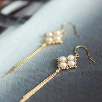18K Yellow Gold  Natural Akoya Pearl from Japan Earrings, Handmade White Pink Pearl Tassel Earrings, Anniversary Gift Idea for Her Etsy