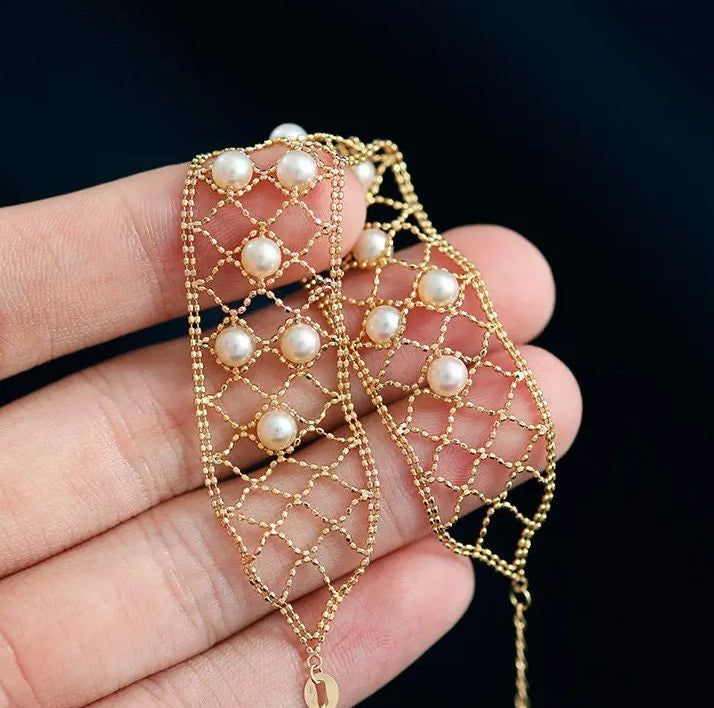 4-5mm Natural Japan Akoya Pearl Bracelets 18k Solid Yellow Gold High Luster White Pink Pearl Lace Bracelets, Anniversary Gift Idea Etsy