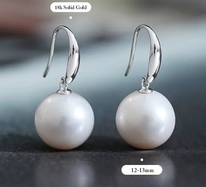 12-13mm Natural High Luster White Pearl Earrings Handmade 18k Solid White Gold Akoya Pearl Drop Earrings, Anniversary Gift Idea Etsy