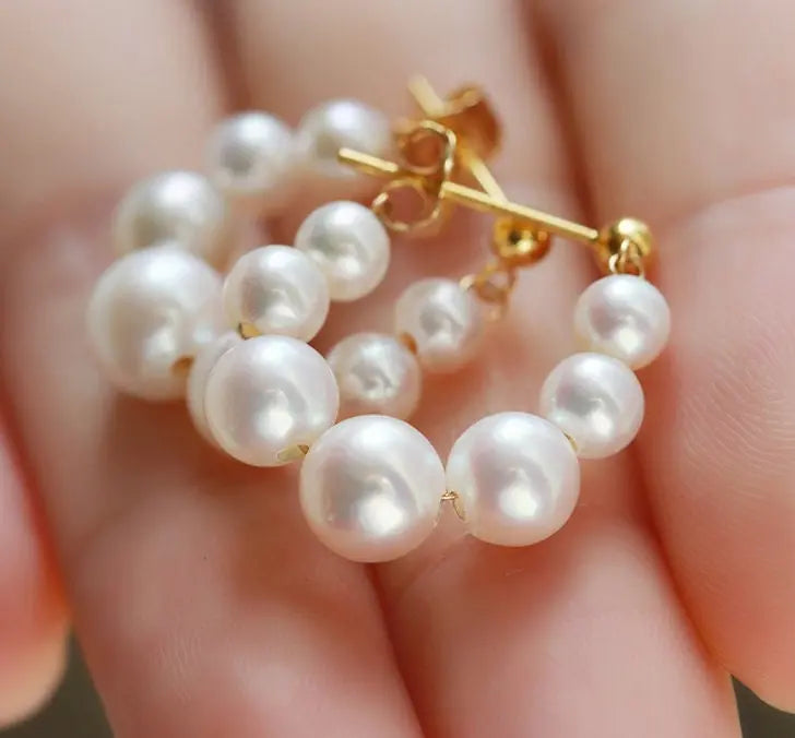3-7mm Natural High Luster White Pink Pearl Hollow out Earrings 18k Solid Yellow Gold Freshwater Bead Pearl Earrings, Anniversary Gift Idea Etsy